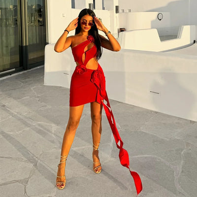 2025 Red Flower Swimsuit With Cover Up Desire Swim Suit Luxury Women Swimwear Sexy Hollow Bikini Beachwear Bodysuit Bathingsuit