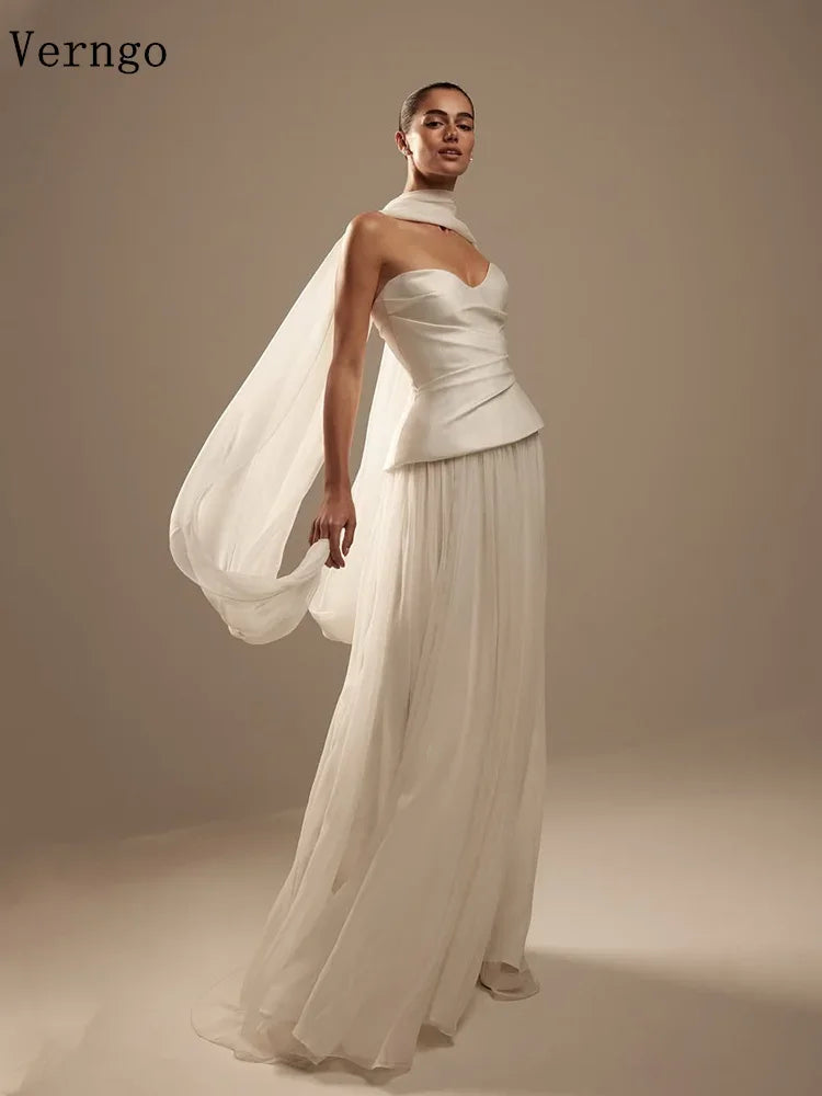 Verngo lvory Chiffon Wedding Dress Strapless A Line Bridal Gowns Women Maxi Classic Scarf Bride Dresses Customized