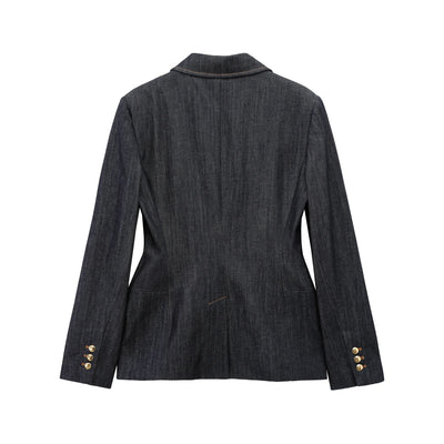 TRAFZA 2025 Spring Women Fashion Denim Blazer  Long Sleeves Tight Coat Female Vintage Streetwear Woman Jacket Top Trendy