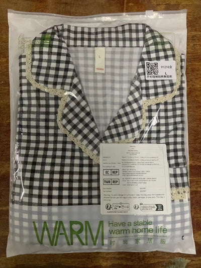 Women's sleepwear 2025 new summer plaid lapel lace lace lace short sleeved shorts can be worn as a two-piece home outfit