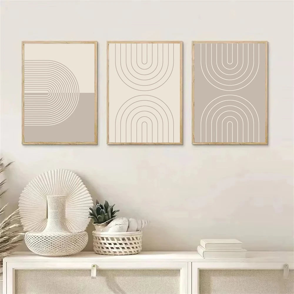 Modern Minimalist Wall Art Abstract Beige Lines Canvas Poster Painting Boho Print Wall Pictures Bedroom Living Room Home Decor