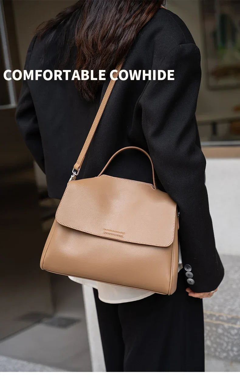 Women's Cowhide Genuine Leather Shoulder Bag Female Fashion Luxury Designer Handbags Ladies Commuting Large Capacity Bucket Bags