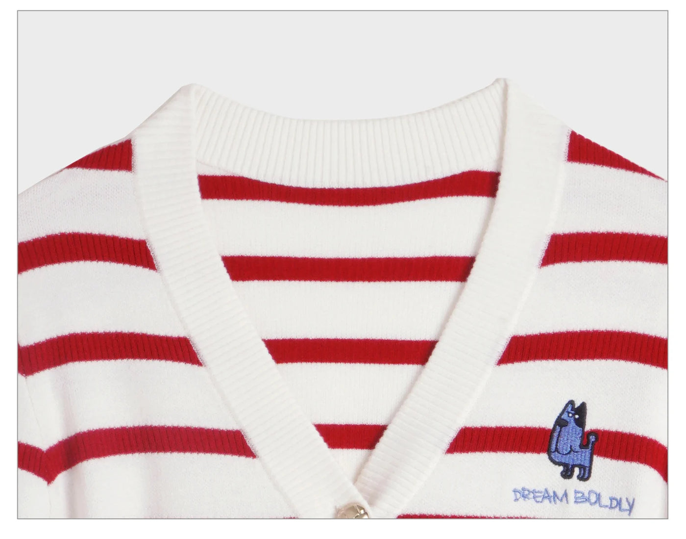 OLrain Wool Blend Striped Cardigan Women 2025 Spring Commute Embroidery V Neck Long Sleeve Chic Button Knitwear M56QZ86390