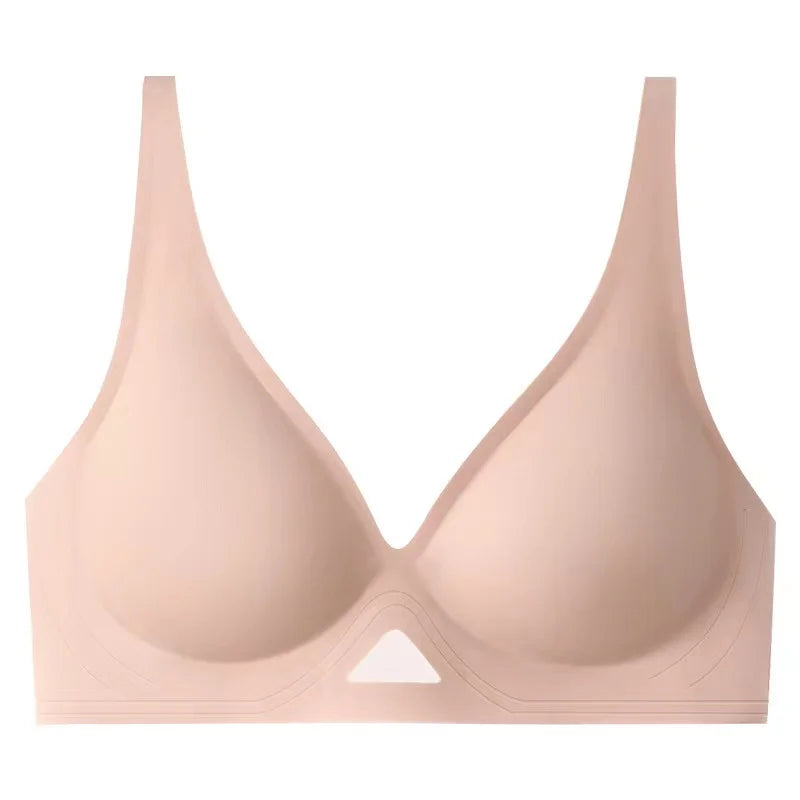 Push Up Bras For Women Non-wire Bra V-neck Glossy Underwear Female Breathable Bralette Invisible Padded Brasiere Sexy Lingerie
