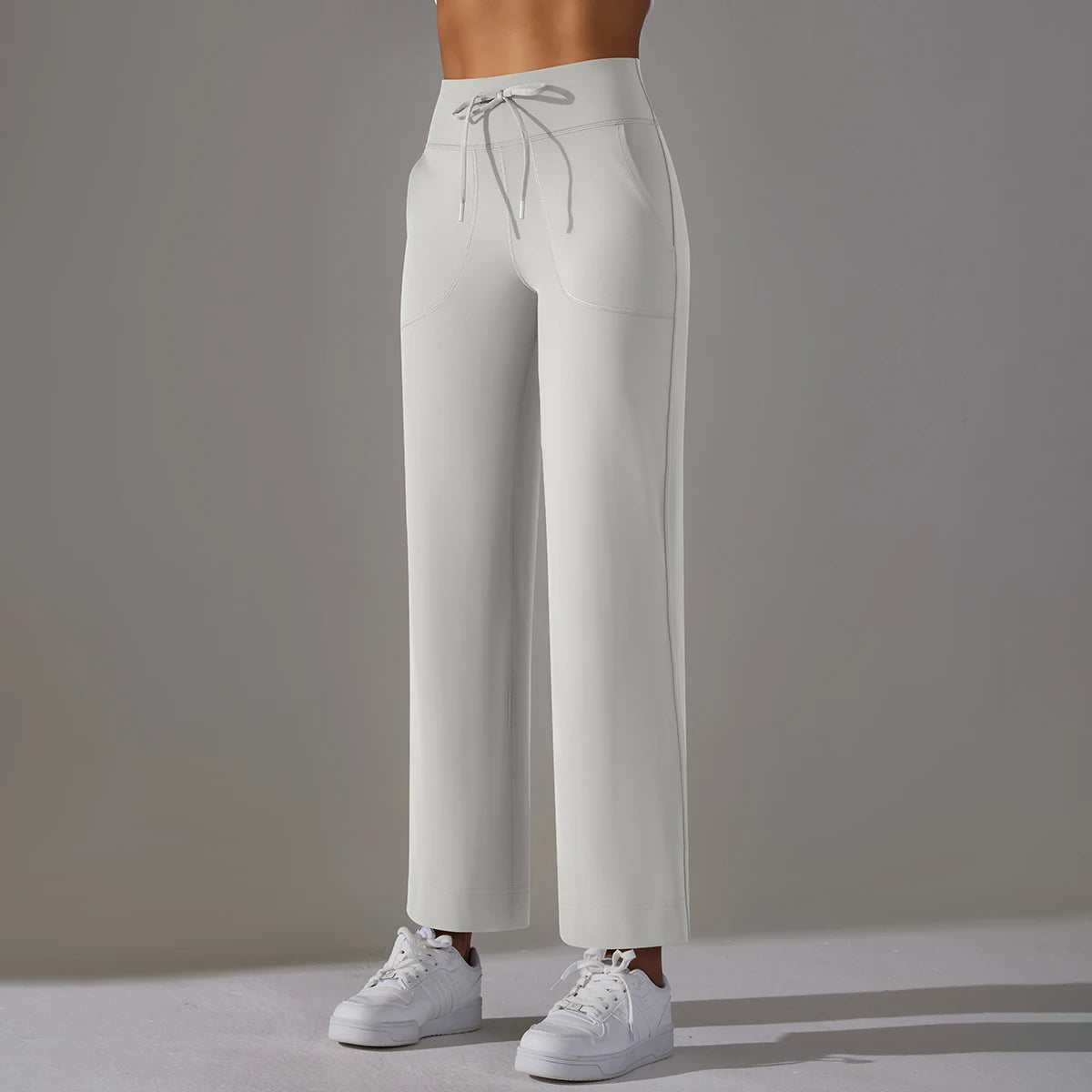 Wide Leg Pants With Pockets Women's Loose Yoga High Waist Legging Drawstring Outdoor Casual Jogging Gym Sports Flare Pants
