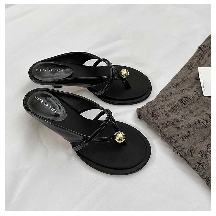Women's Slippers Heeled Sandals Casual Flip Flops Shoes Woman 2025 Trend Summer Shallow Dress Design Pumps Clip Toe Slides Mujer