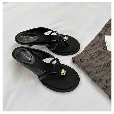Women's Slippers Heeled Sandals Casual Flip Flops Shoes Woman 2025 Trend Summer Shallow Dress Design Pumps Clip Toe Slides Mujer