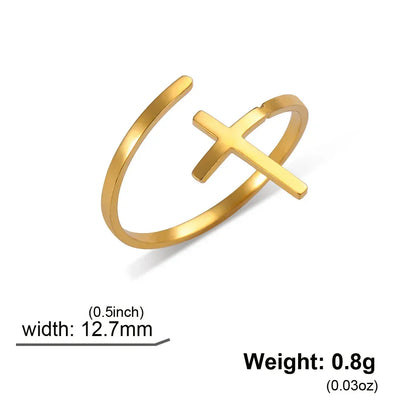 Cazador Christian Cross Open Rings for Women Stainless Steel Christian Jewelry Adjustable Finger Rings Birthday Valentine Gift