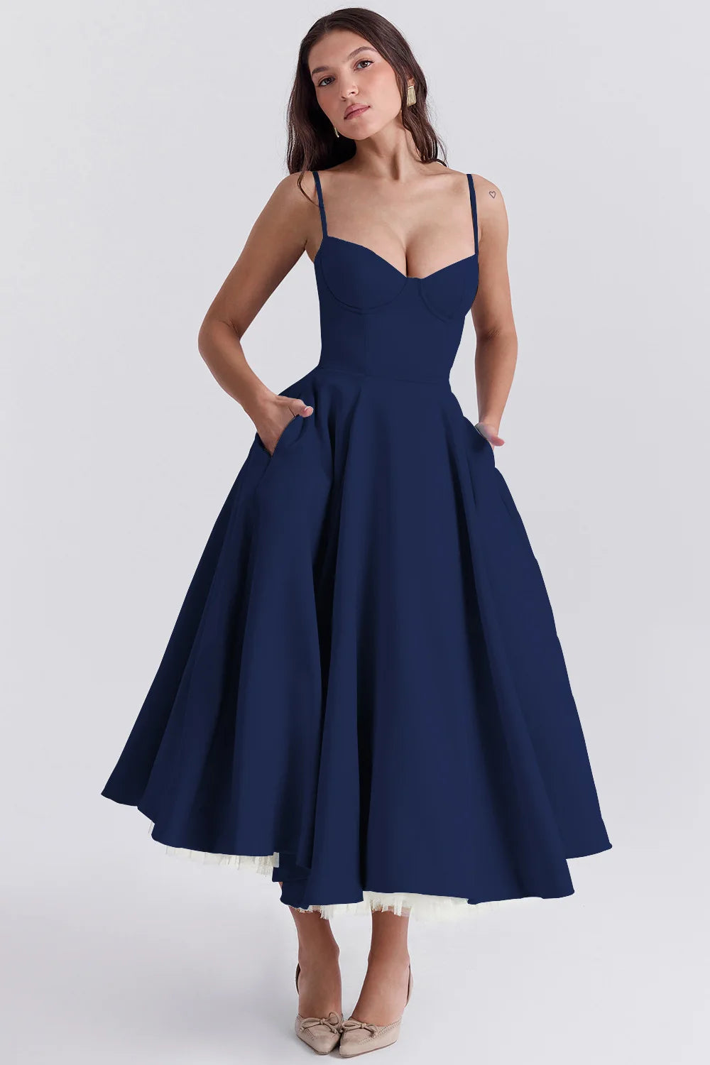 Summer haute couture Princess dress French mesh big swing double strap dress woman