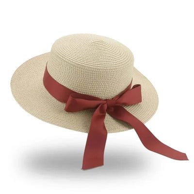 Bucket Hat Beach Summer Straw Hats for Women Flat Top Ribbon Bowknot Elegant Luxury Straw Women Summer Hats Sombreros De Mujer