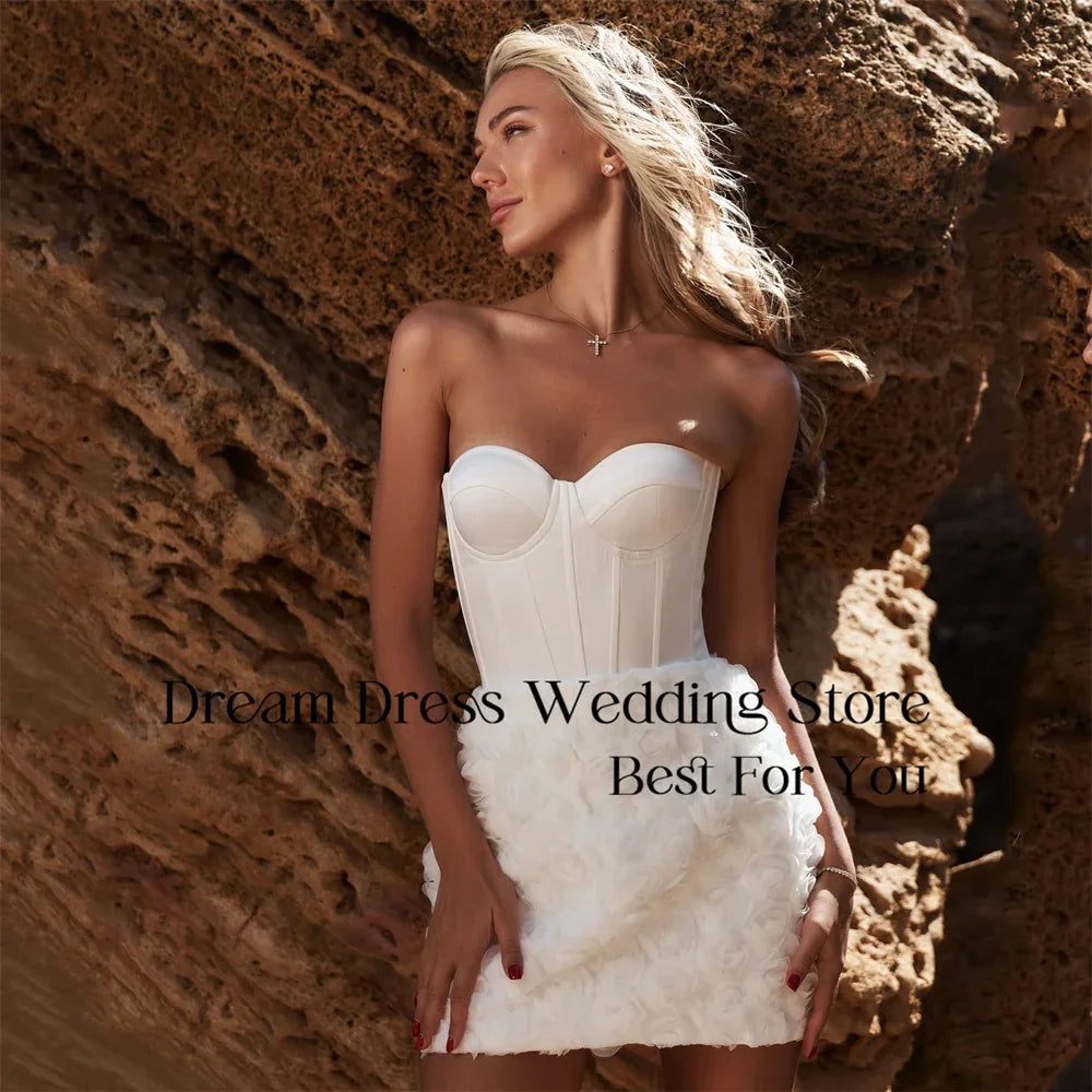 DREAM Flowers Sweetherat Mini Wedding Dresses Women 2025 Sheath Strapless Above-Knee Bridal Gown Vestidos De Novia Customized