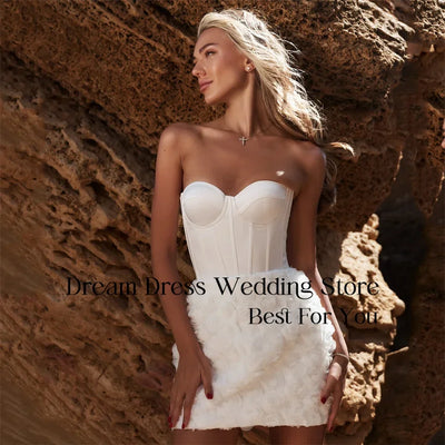 DREAM Flowers Sweetherat Mini Wedding Dresses Women 2025 Sheath Strapless Above-Knee Bridal Gown Vestidos De Novia Customized
