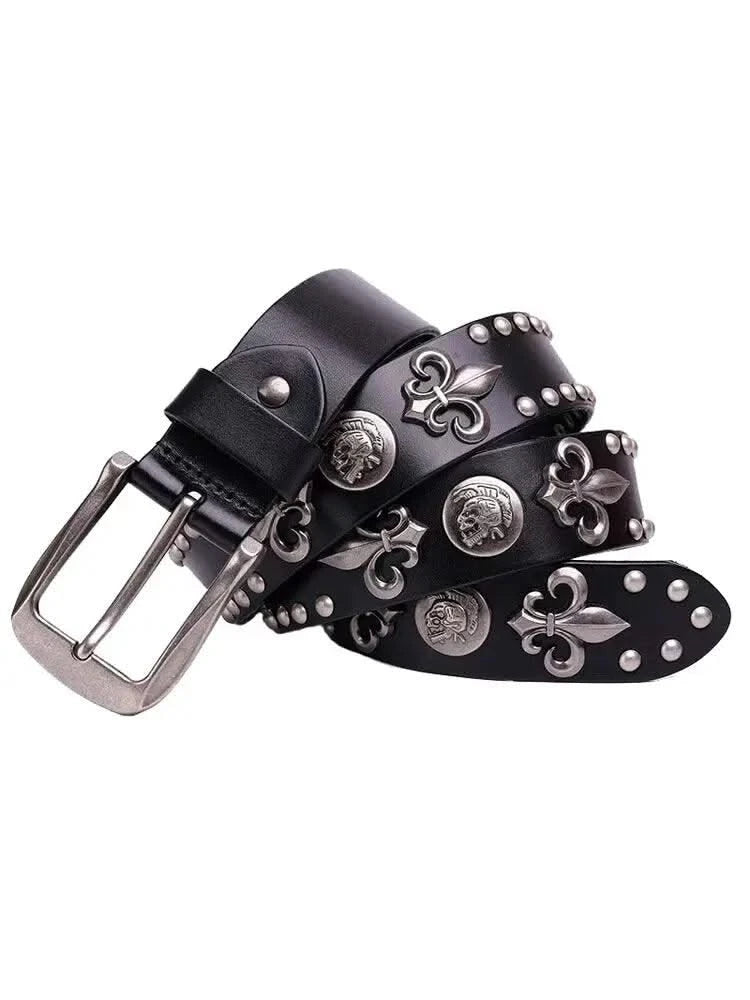 Designer High Quality Genuine Leather Strap Retro Flower Printing Belts Men |  Pin Buckle Belt