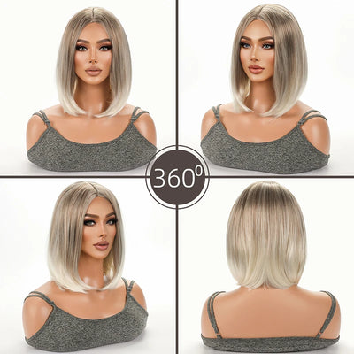 Wigs for Women; Synthetic Wig Cross-Border Golden Short Hair; Bobo Short Straight Hair; Synthetic Fiber Hair with Middle