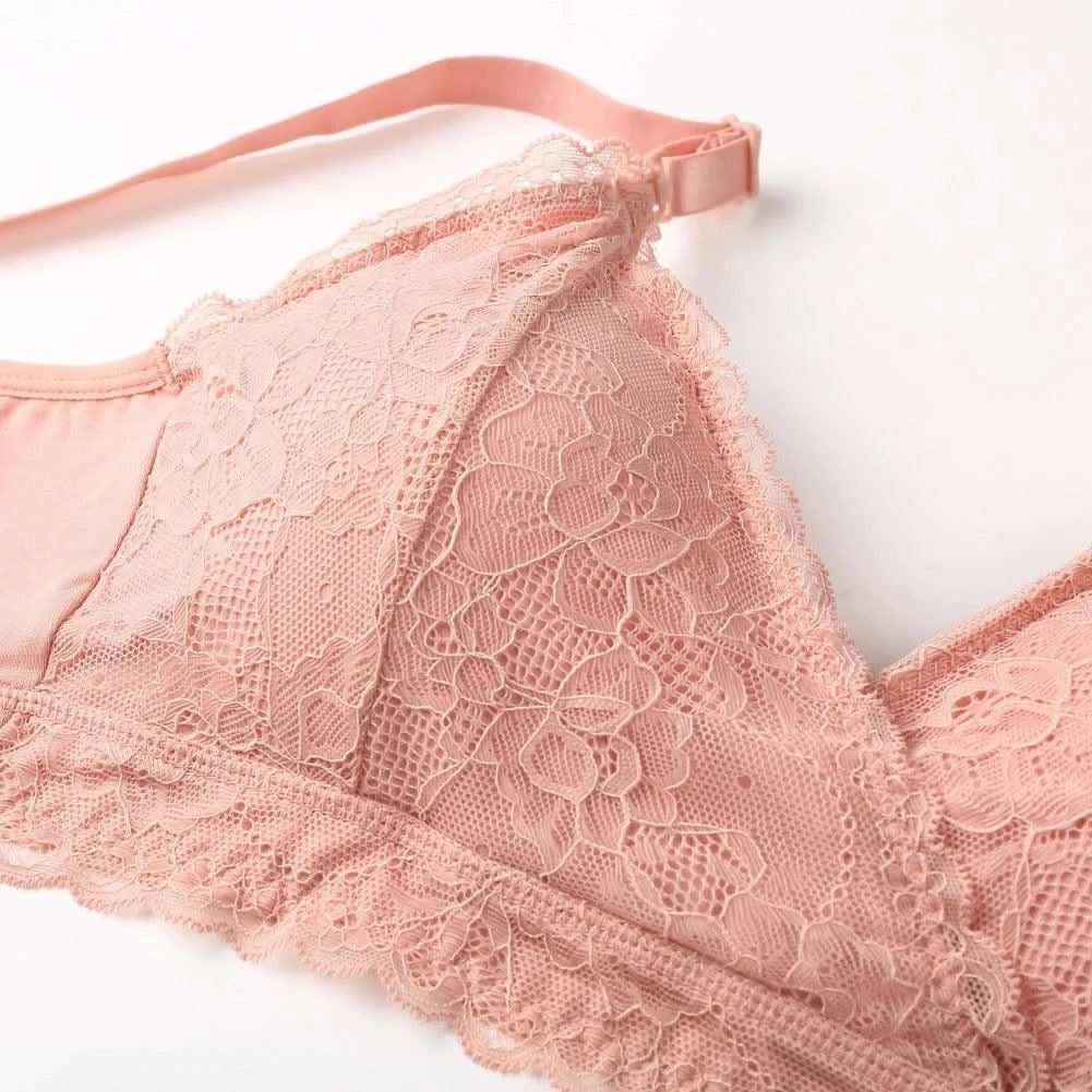 Lace Breastfeeding Maternity Nursing Bra For Pregnant Women Lightly Padded Wireless Adjustable Double Strap Lingerie S-2XL