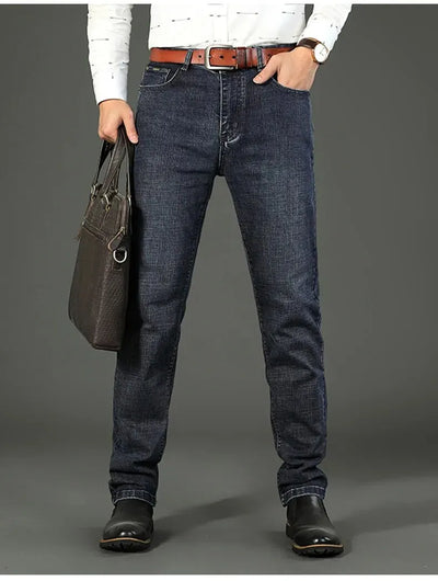 New Business Men's Jeans Casual Straight Stretch Fashion Classic Blue Black Work Denim Trousers Male Brand Clothing Mens Jeans