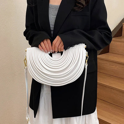 Handbags for Women 2025 New Gold Luxury Designer Brand Handwoven Noodle Bags Rope Knotted Pulled Half Moon Silver Evening Clutch