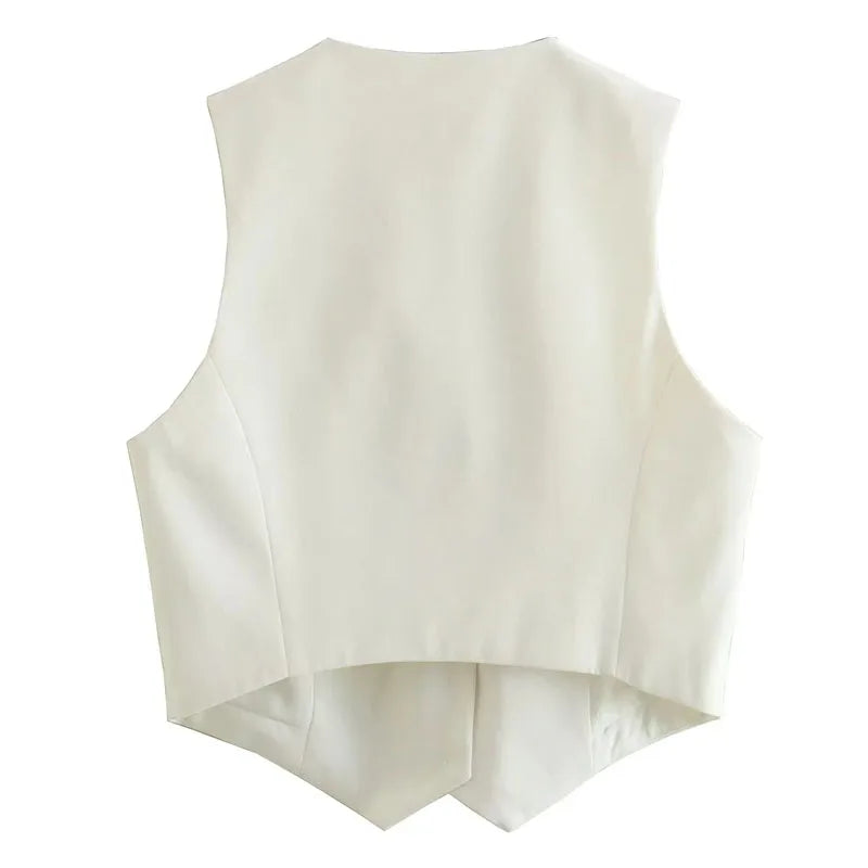 MUJER Women's Vest Black White Cropped Vest Top Women V Neck Sleeveless Vest Woman Fashion Working Summer Suit Vest Short Coats