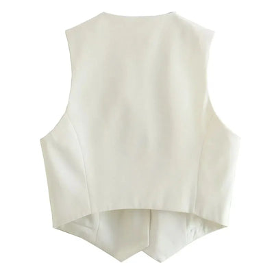 MUJER Women's Vest Black White Cropped Vest Top Women V Neck Sleeveless Vest Woman Fashion Working Summer Suit Vest Short Coats