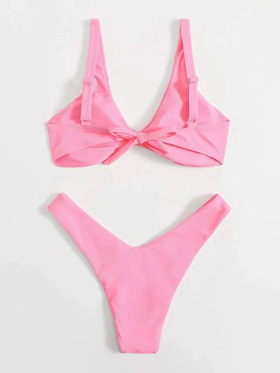 OIINAA Bathing Suit Women Solid Sexy Swimsuit Bow Tie Drawstring Lace Up Summer Bikini Set Two-pieces Beachwear Thong Biquinis