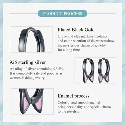 WOSTU Real 925 Sterling Silver Cat Ear Hoop Earrings For Women Lovely Pink Cute Pet Paw Studs Clips Girl Unique Jewelry Gift
