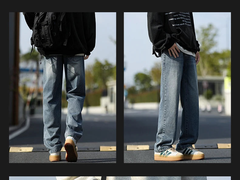2025 New Men's Baggy Casual Jeans Male High Street Straight Leg Denim Pants American Classic Retro Autumn Casual Long Trousers