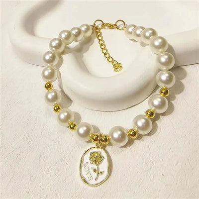 Pet Collar Adjustable Pearl Cat Collars Cute Rose Flower Kitten Puppy Necklace Pet Product Cat Dog Accessories