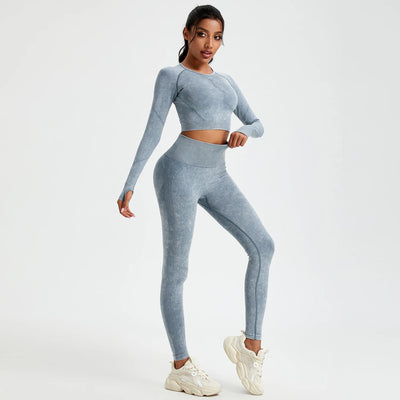 Women's Long Sleeves Round Neck Wash Exercise Activewear Sport Tops Skinny Stretch Activewear Running Wear