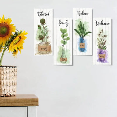 Wall Plate Wooden Floral Wall Art Handmade Rustic Style Plants Hanging Sign Decorative Wall Decor Paintings Home Decor