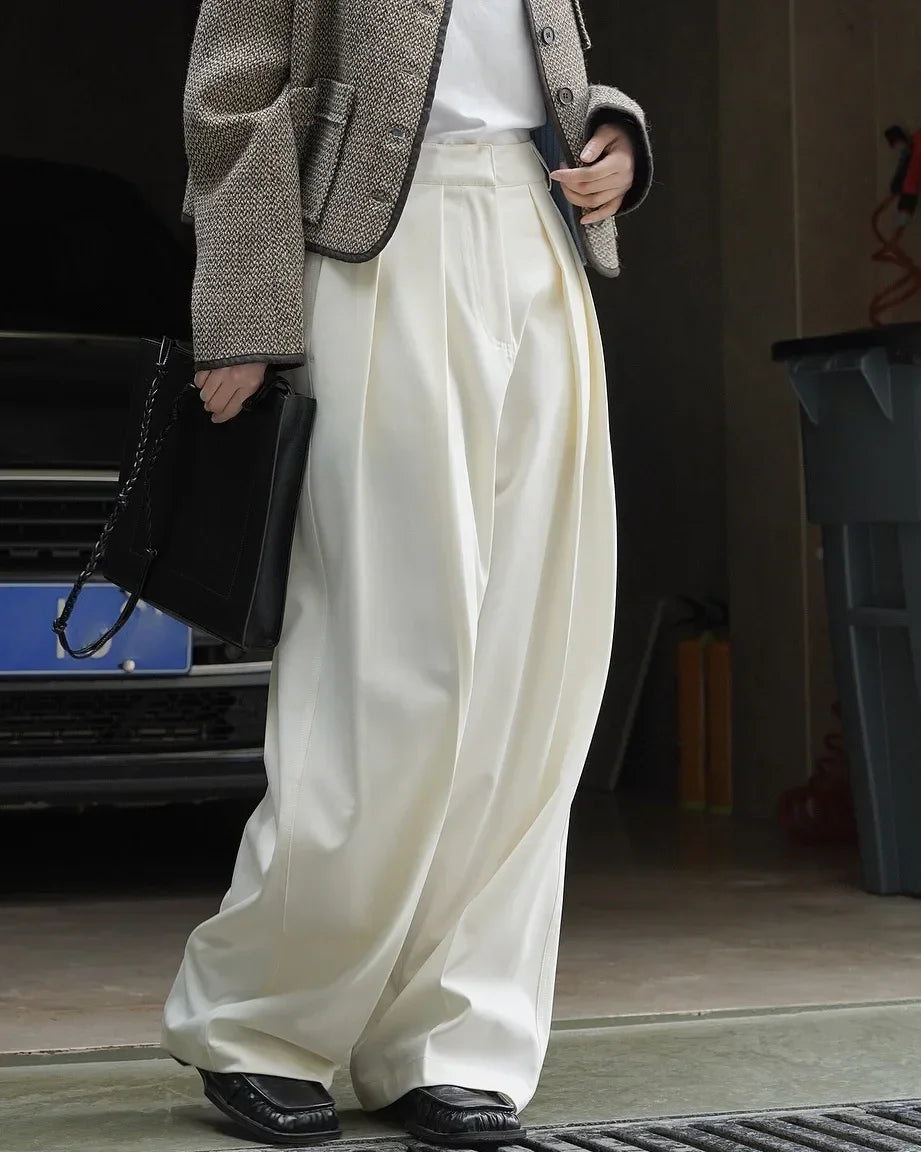 women's casual solid color straight leg wide trousers loose wear thin trousers pants