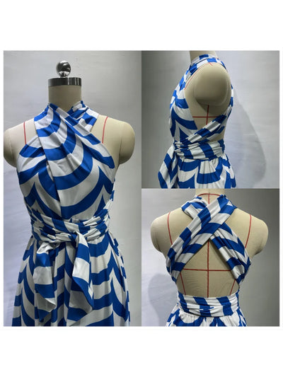Women's Dress New Summer Printing Boho Robe Hanging Neck High Waist Split Sexy Dress Long Dresses Woman Clothing Party Dresses