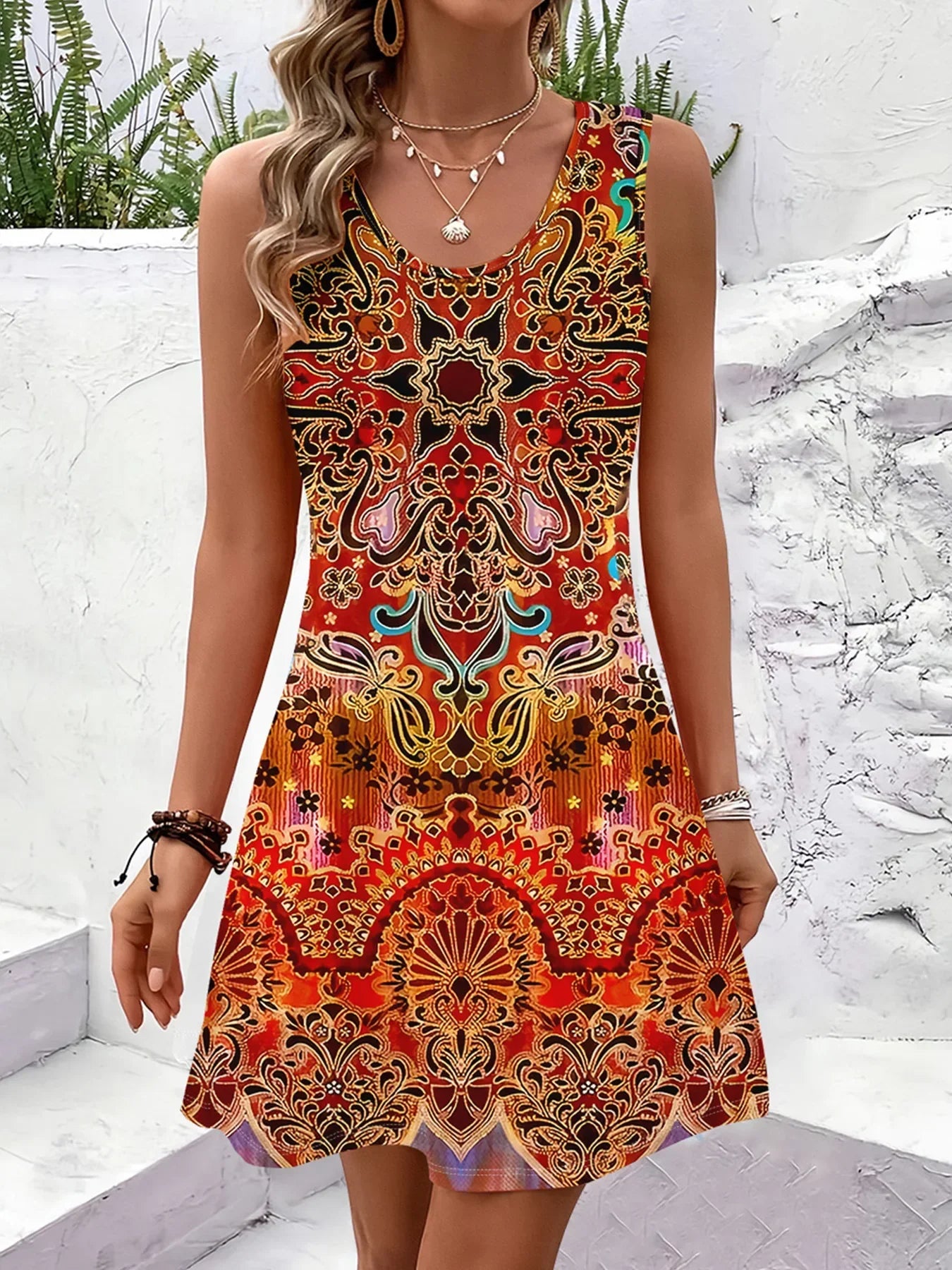 Women Summer Sleeveless Bohemian Dress Exclusive Print Vacation Dress  Birthday Dress for Women Beach Dress Dress for Women