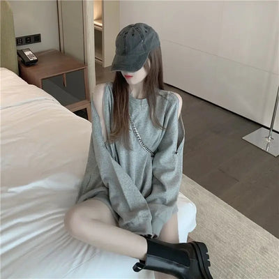 Woman T-shirt Black Plain Top for Women Loose Off Tshirt Shoulder Sexy Designer 2024 New Arrivals Korea Clothing Stylish Alt Tee