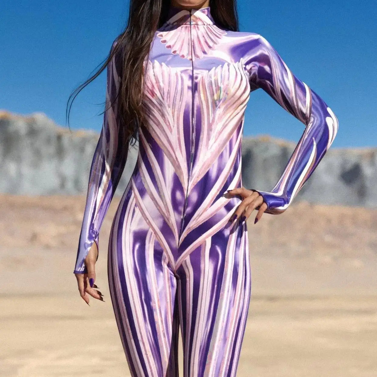 Women Sexy Tight Jumpsuit Holiday New Year Party Cosplay Costume Christmas Shows Bodysuit Performance Zentai Front Zipper