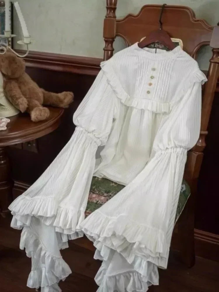 Japanese Y2k Lolita Blouse Women Ruffle Sleeve Harajuku Tops Sweet Gothic Aesthetic Vintage Cosplay Shirts Blusas Mujer De Moda