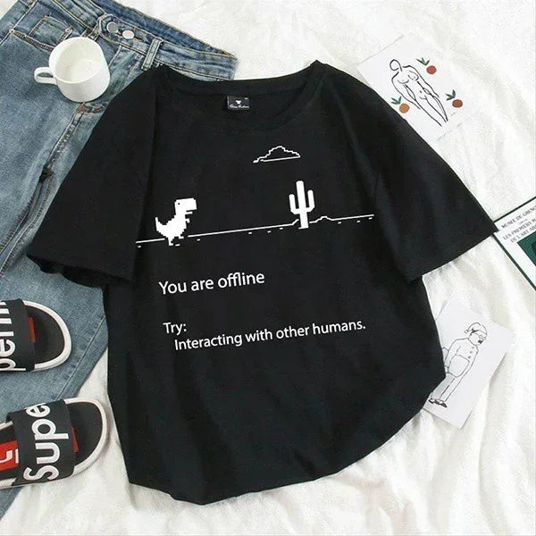 Summer Casual Women T-shirts Ulzzang Streetwear Kawaii Cartoon Dinosaur Print Tshirt Korean Style Tops Harajuku Short