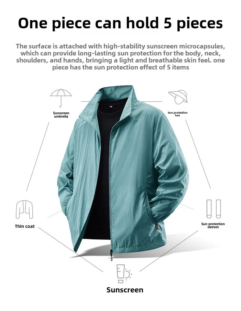 Summer Sunscreen Jacket Men's Casual Quick Dry Breathable UV Coat Outdoor Cycling Camping Fishing Lightweight Skin Windbreaker