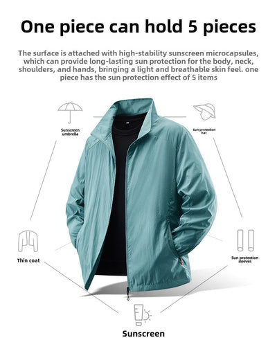 Summer Sunscreen Jacket Men's Casual Quick Dry Breathable UV Coat Outdoor Cycling Camping Fishing Lightweight Skin Windbreaker