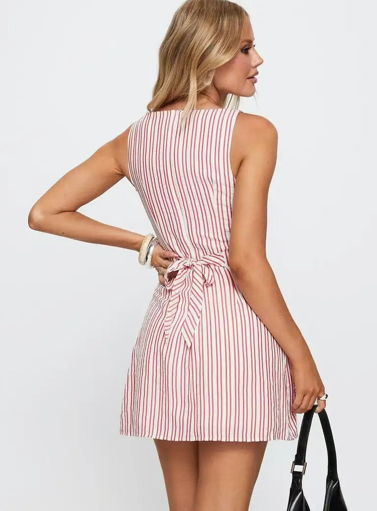 Summer New Dresses For Women Casual Fashion Striped Print Dress Crew Neck Sleeveless Vestido Mujer Dress Elegante Women Clothing