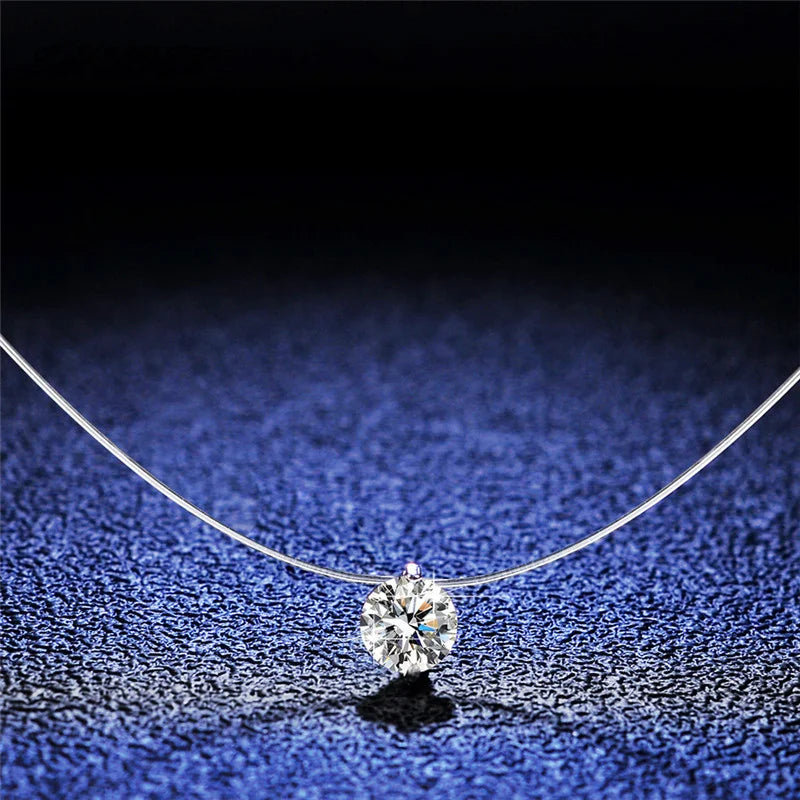 6mm 8mm Moissanite Pendant 925 Silver Solitaire Necklace for Women Invisible Fish Line Chain Jewelry Choker Valentine's Gift