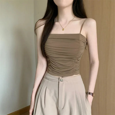 Top Women Sexy Shirts Sleeveless Tube Tops Girls Tops With Suspenders Lady White Camisole Padded Bras Woman Clothing Corset Top