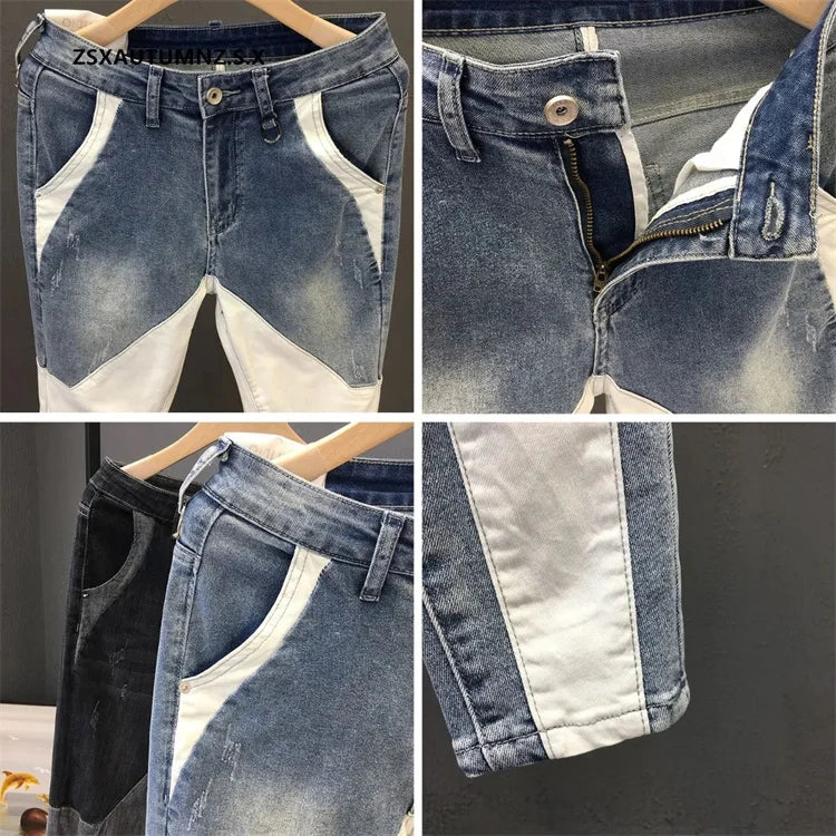 Men Clothing Jeans Men 2024 New Spring Summer Handsome Personality Splicing Pants Slim Korean Pants Streetwear Pantalones Hombre