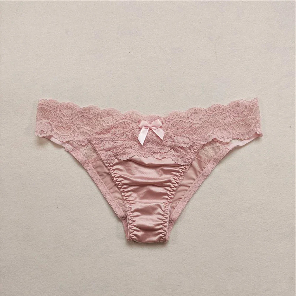 Women Yoga Low Waist Satin Underpants Lace Briefs Fitness Shorts Panties