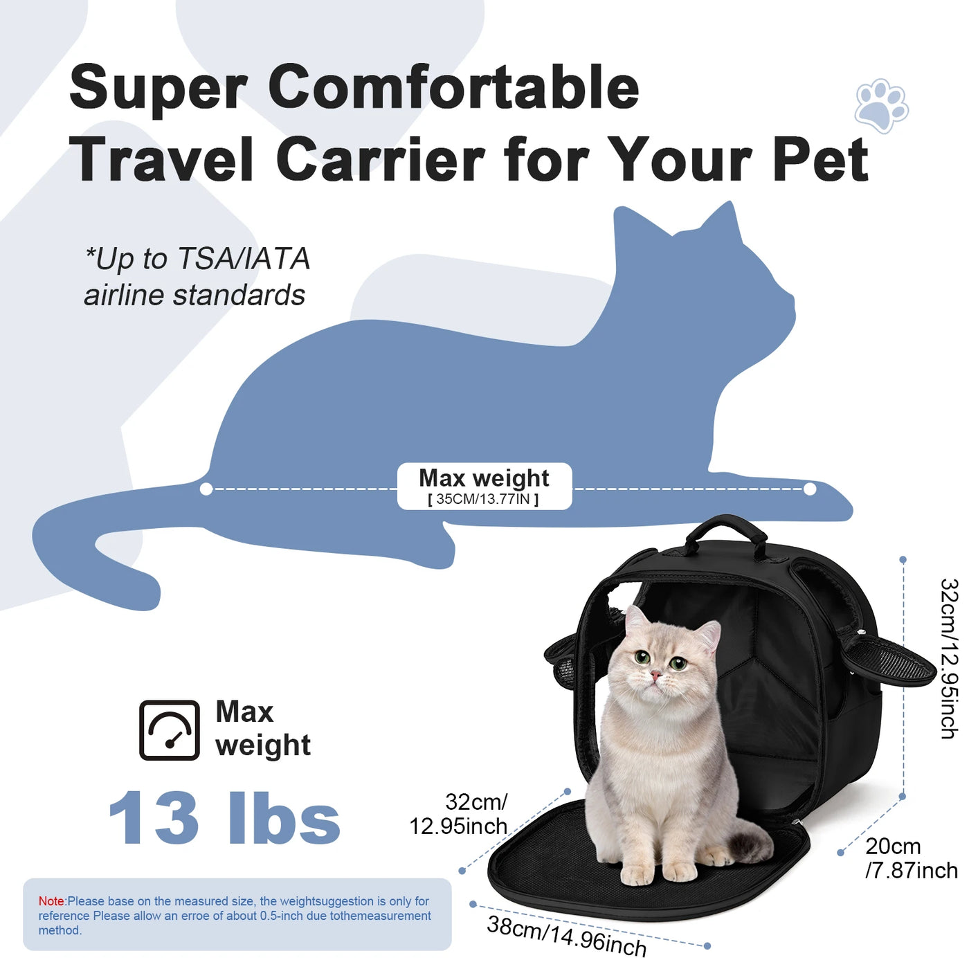 Cat, Dog Carrier Bag for Pets Up to 13 Lbs, Carrier for Medium Small Cats Dogs Airline Approved Travel Carry As Pets Go to Home