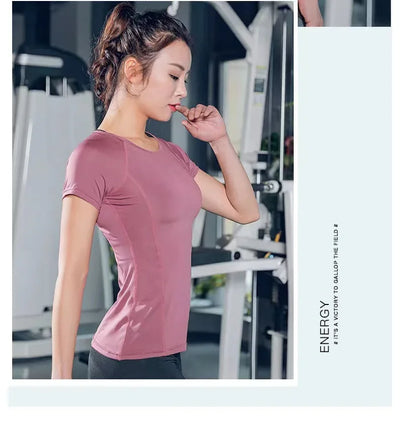 Women Yoga Tops Breathable Sport Fitness Workout Running Yoga Top Quick Dry Short Sleeve Gym T Shirt