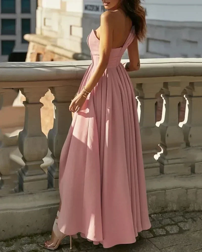 Womens Dresses 2023 New  Pink Solid Dress for Women