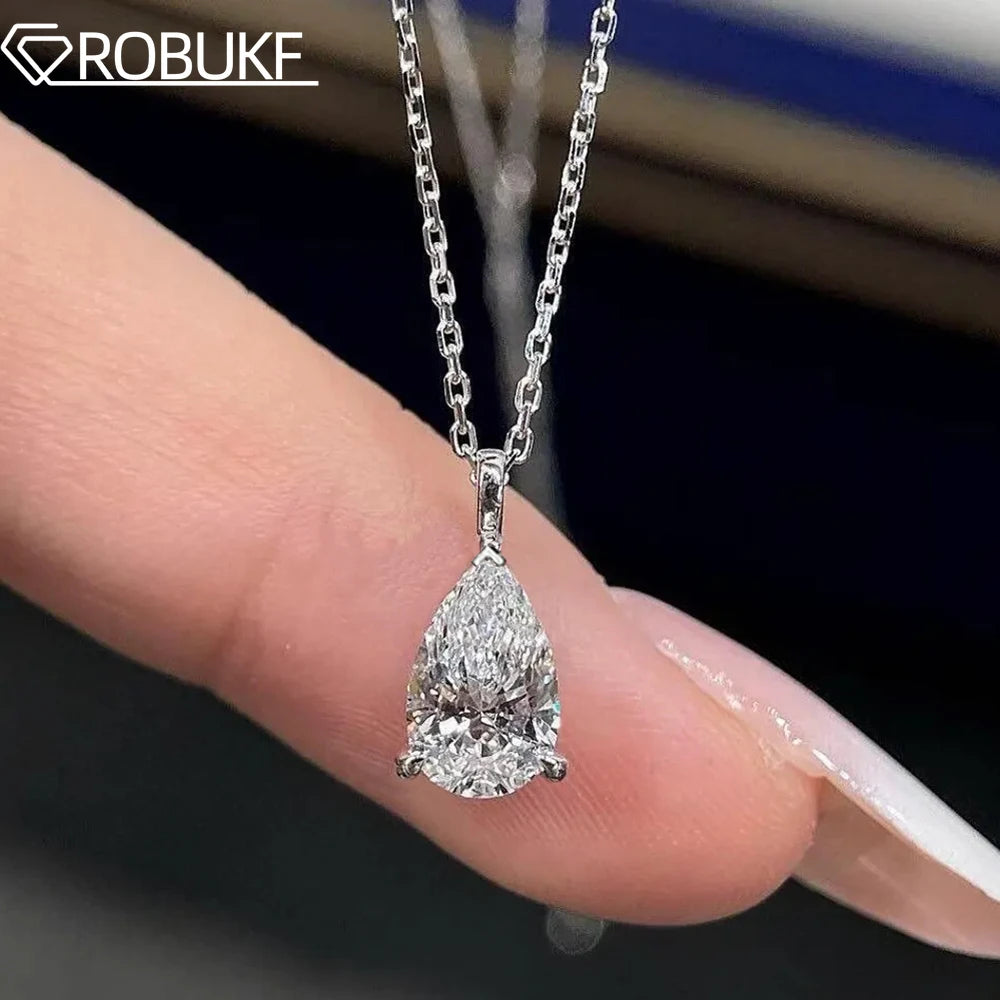 1CT 2CT Solitaire Pear Cut Moissanite Diamond Pendant Necklace for Women 100% 925 Sterling Silver Droplet Necklaces Jewelry GRA