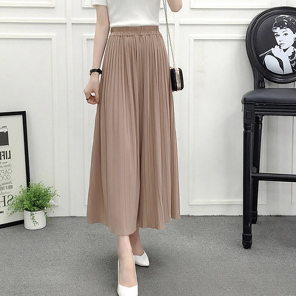 Women's Pants Wide Leg Pants Crinkle Plain Trousers Baggy Elastic Waist Bottoms Woman Clothes pantalones ropa para mujer 바지