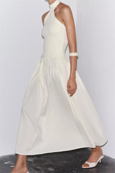 Women's Dress New Summer 2025 White Halterneck Panelled Dress Sexy off-the-shoulder design Elegant temperament Personality