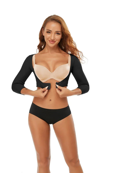 Upper Arm Shaper Post Surgical Slimmer Compression Sleeves Posture Corrector Tops Shapewear for Women 3/4 Sleeve Crop Top Nude